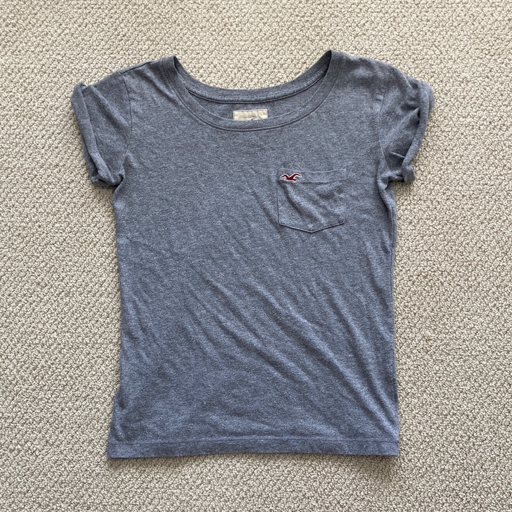 Hollister Crew Neck Pocket T-Shirt Top Shirt Basic Grey Small Basics Casual GUC